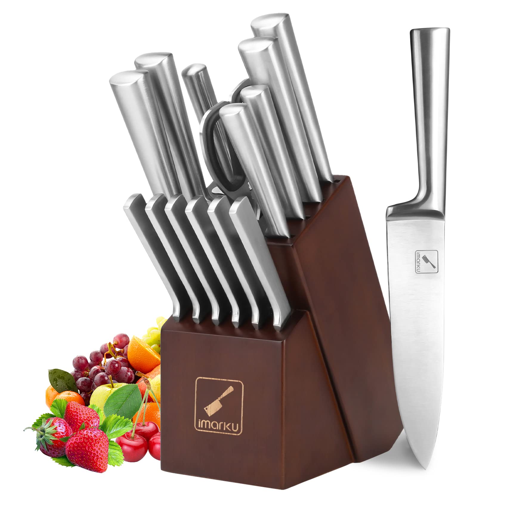 imarku Knife Set,15 Pieces Japanese Kitchen Knife Set,High Carbon Stainless Steel Knife Block Set for Kitchen with Sharpener,Dishwasher Safe,Sharp Knife Set for Chef Gifts