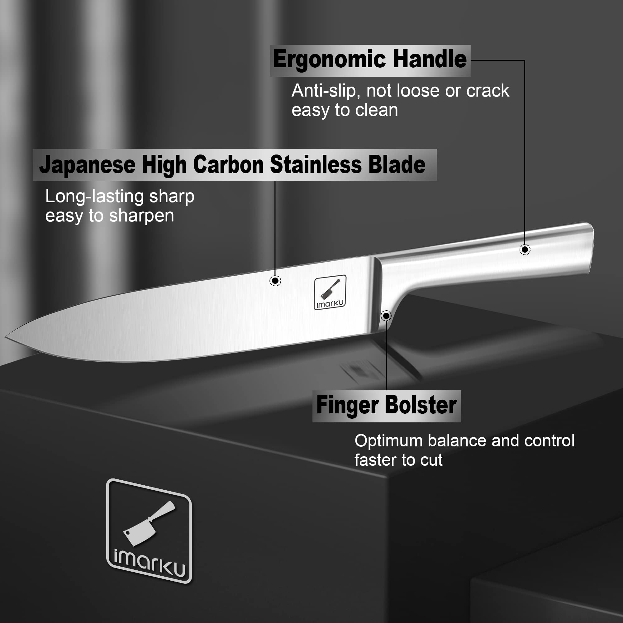 imarku Knife Set,15 Pieces Japanese Kitchen Knife Set,High Carbon Stainless Steel Knife Block Set for Kitchen with Sharpener,Dishwasher Safe,Sharp Knife Set for Chef Gifts
