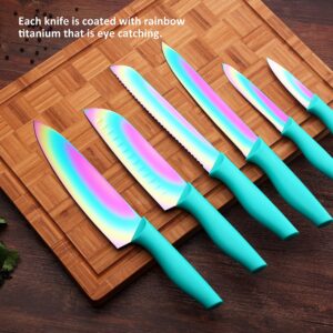 KYA37 Rainbow Titanium 12-Piece Stainless Steel Kitchen Knives Set with Sheath + Marco Almond MA63 Graters for Kitchen