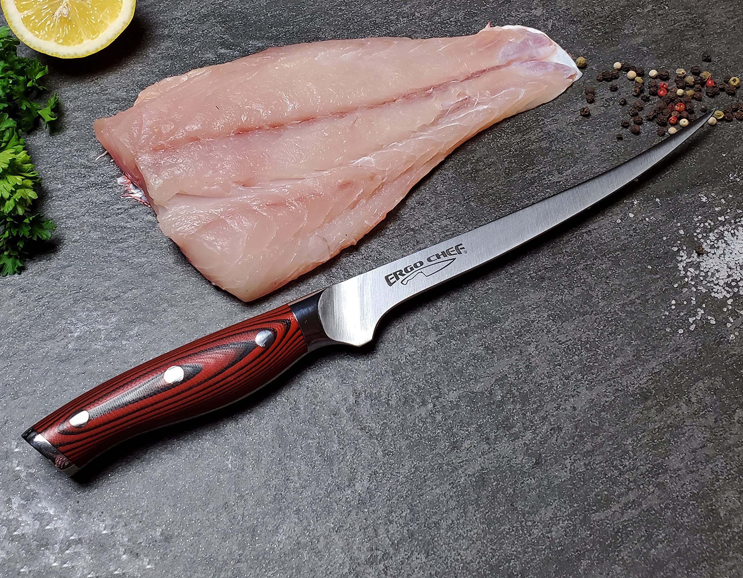 Ergo Chef Crimson Series 7.5" Flexible Fillet Knife – Forged High Carbon X50CrMoV15 German Stainless Steel - G10 Handle