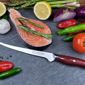 Ergo Chef Crimson Series 7.5" Flexible Fillet Knife – Forged High Carbon X50CrMoV15 German Stainless Steel - G10 Handle