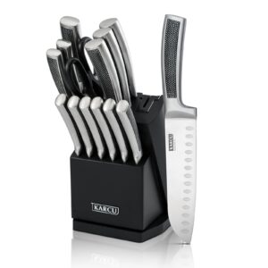karcu kitchen knife set, german steel sharpener high carbon stainless steel knife block set