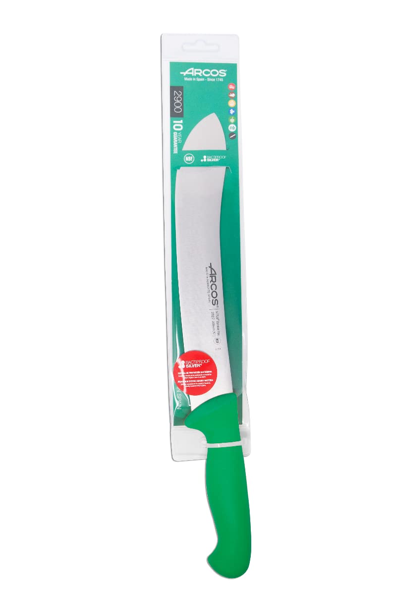 Arcos Butcher Knife 10 Inch Nitrum Stainless Steel. Professional Cooking Knife For Cutting Meat, Fish and Vegetables. Ergonomic Polyoxymethylene Handle. Series 2900. Color Green.