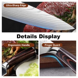 Lirches Kitchen Chef Knife Sets - 5PCS Chef Knife Set, Professional Japanese Ultra Sharp 4CR13 Stainless Steel Knives, 3.5-8 Inch Cooking Knife Set with Damascus Pattern