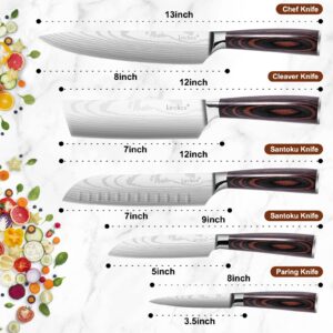 Lirches Kitchen Chef Knife Sets - 5PCS Chef Knife Set, Professional Japanese Ultra Sharp 4CR13 Stainless Steel Knives, 3.5-8 Inch Cooking Knife Set with Damascus Pattern