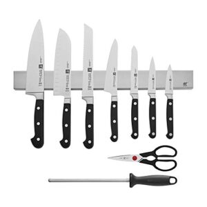 zwilling professional s 10-piece razor-sharp german block knife set with 17.5-inch stainless magnetic knife bar, made in german factory with special formula steel perfected for almost 300 years