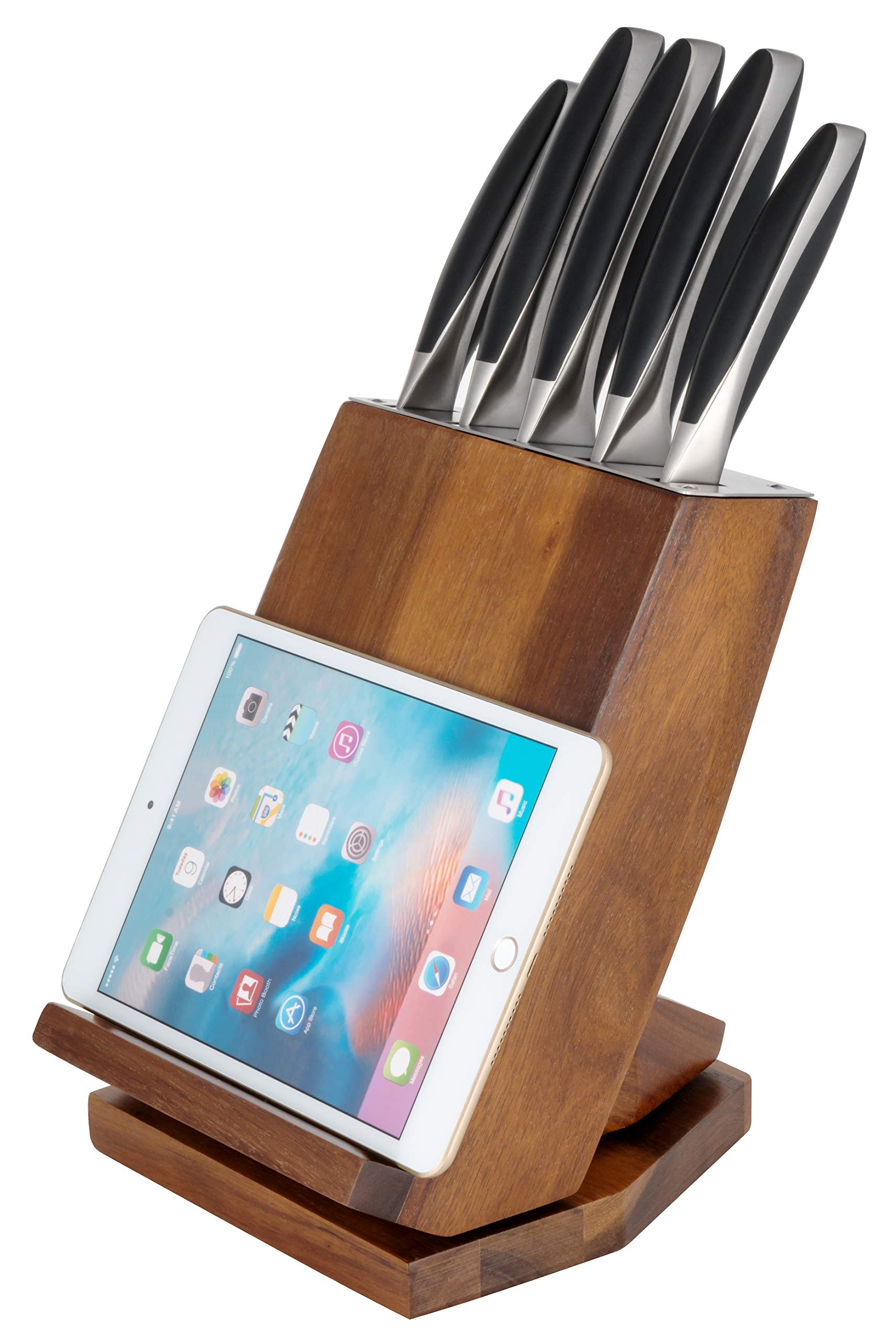 Ozeri 6-Piece Japanese Stainless Steel Knife Block Set with Rotating Knife Block and Tablet Holder