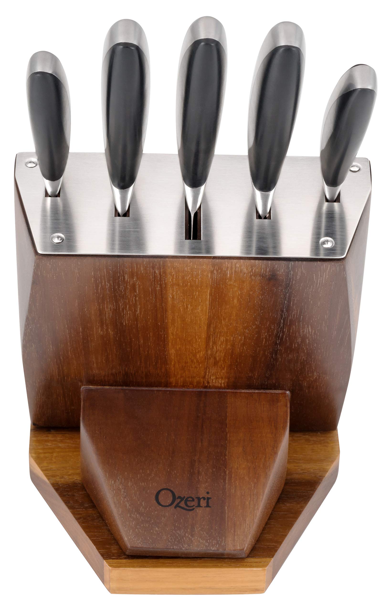 Ozeri 6-Piece Japanese Stainless Steel Knife Block Set with Rotating Knife Block and Tablet Holder