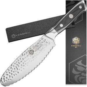 kessaku spreader sandwich serrated utility knife - 6 inch - dynasty series - razor sharp kitchen knife - forged thyssenkrupp german high carbon stainless steel - hammered finish - g10 garolite handle