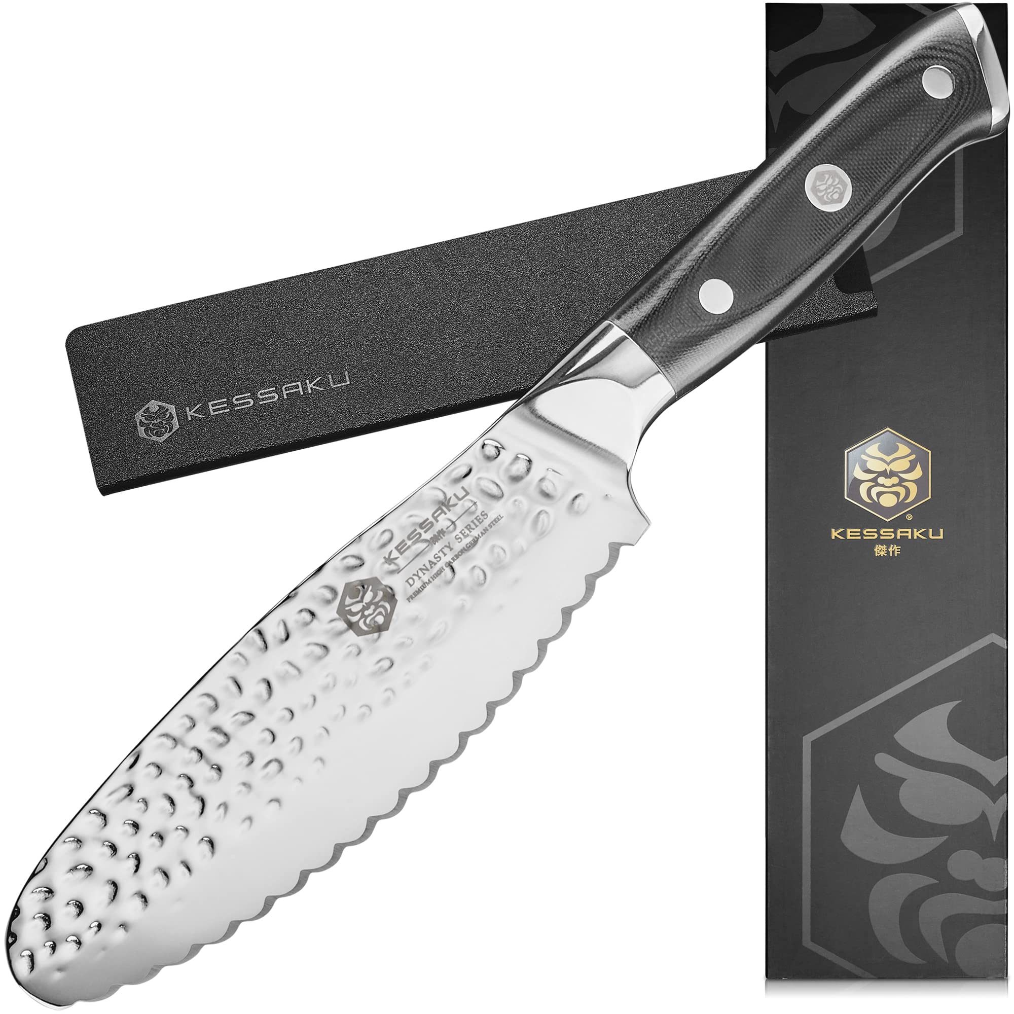 KESSAKU Spreader Sandwich Serrated Utility Knife - 6 inch - Dynasty Series - Razor Sharp Kitchen Knife - Forged ThyssenKrupp German High Carbon Stainless Steel - Hammered Finish - G10 Garolite Handle