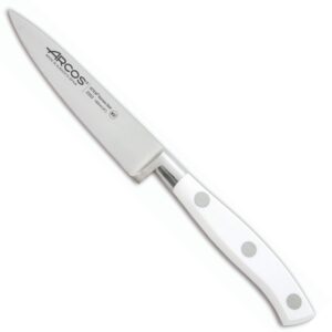 arcos forged paring knife 4 inch stainless steel. kitchen knife for peeling fruits and vegetables. ergonomic polyoxymethylene handle and 100mm blade. series riviera blanc. color white