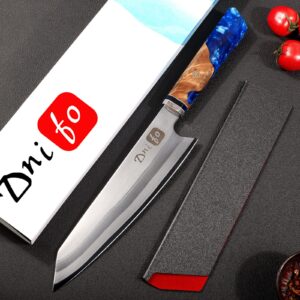 Dnifo Chef Knife, 8-inch Japanese Kiritsuke Chef Knife, Super Sharp Stainless Steel Professional High Carbon Japanese Kitchen Knife, Ergonomic Resin Wood Handle with Sheath Gift Box