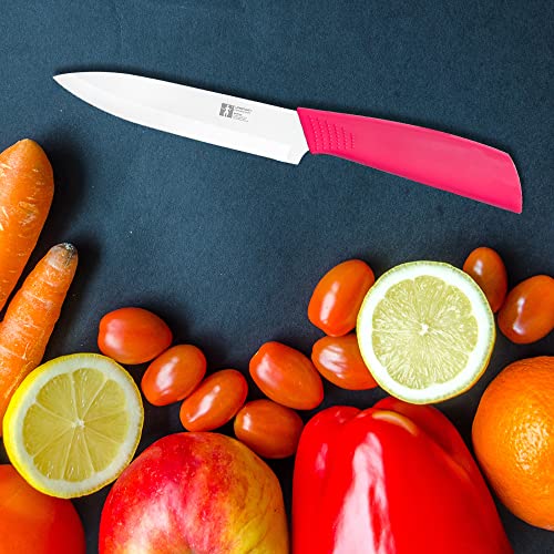 LIANGTAI Ceramic Knife 5 Inch Kitchen Utility Knife【Blade Thickness 1.8mm】 (Pink Handle)