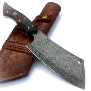 damascus cleaver knife, meat cleaver, butcher knife for meat cutting 12" handmade full tang cleaver for meat vegetables cutting 0199