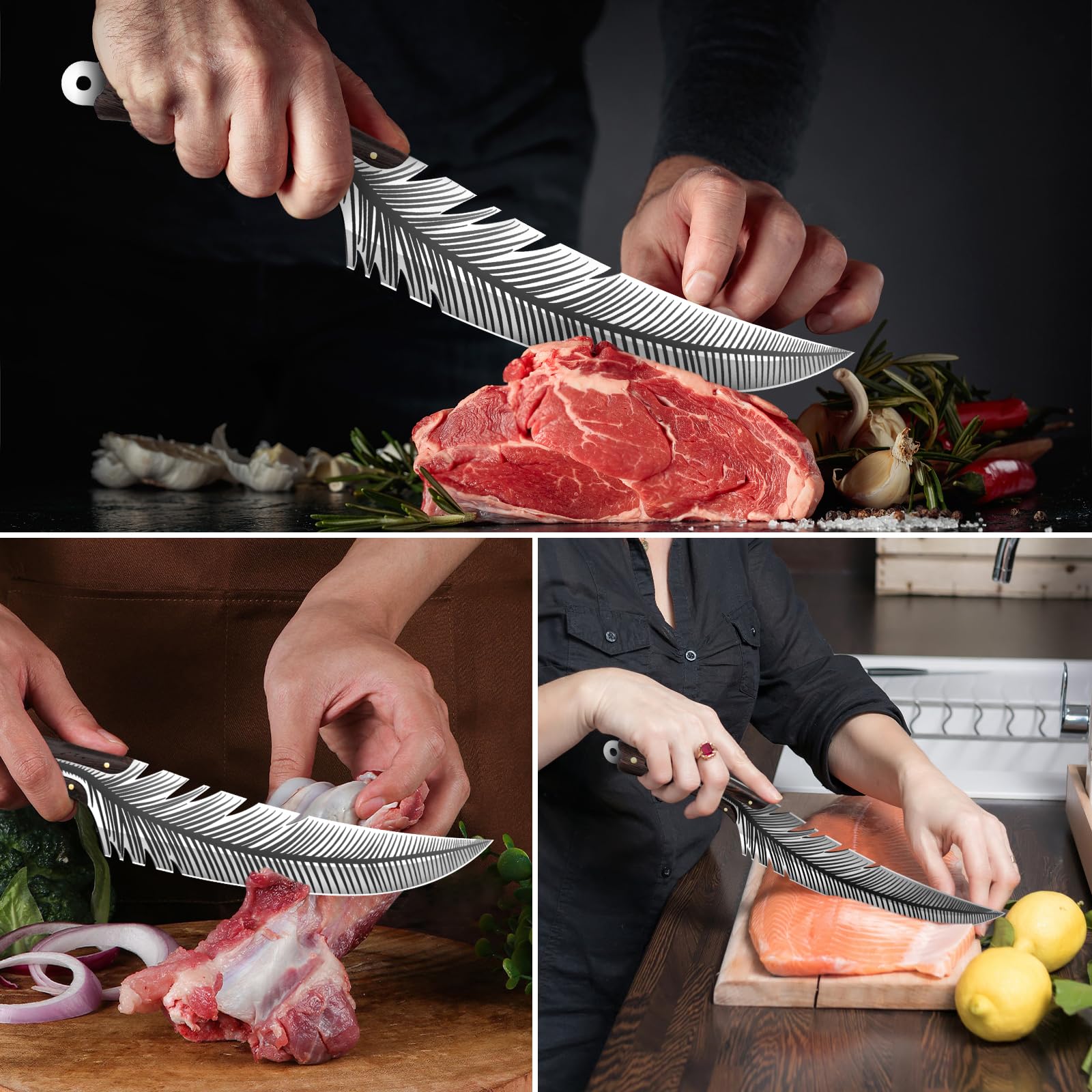 VCXOX Professional Meat Cleaver Knife Kitchen Chef Knives High Carbon Stainless Steel Ultra Sharp Kitchen Cutting Knife for Meat Vegetable Cooking Tool Outdoor and Home Use (Black-001)