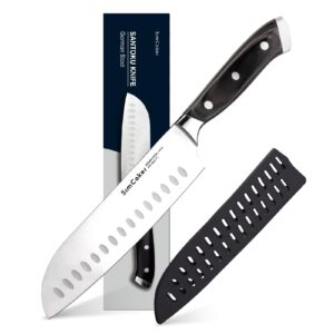 simcoker santoku knife 7 inch, cutting knife, sharp kitchen knives with sheath, german high carbon stainless steel en1.4116, chef knife with ergonomic pakkawood handle