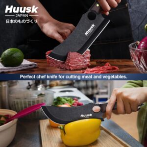 Huusk Black Meat Cleaver Butcher Knives Bundle with Outdoor Camping Cooking Knife with Leather Sheath and Gift Box