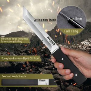 Huusk Black Meat Cleaver Butcher Knives Bundle with Outdoor Camping Cooking Knife with Leather Sheath and Gift Box