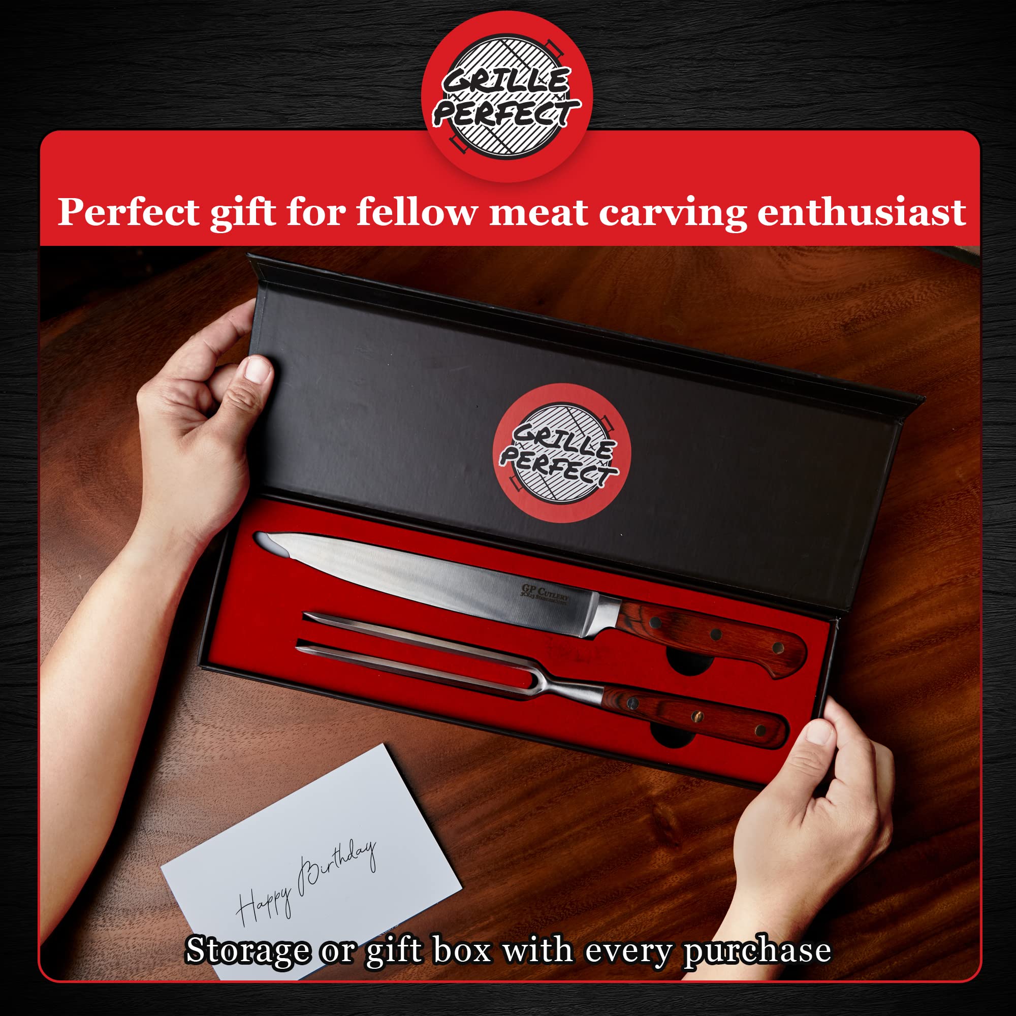 Meat Carving Knife Set with Fork - Meat Carving Knife - Knife Carving for Meat - Carving Fork Set - Turkey Carving Set Kitchen - Carving Knife for Ham - Meat Carving Tools Sets