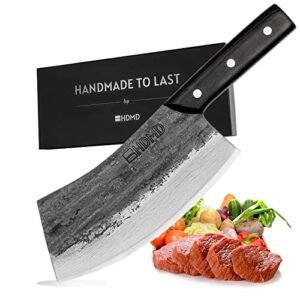 hdmd cleaver knife meat cleaver knife for meat cutting, real hand forged knife high carbon steel knife, butchers knife meat knife for home and outdoor camping, bbq