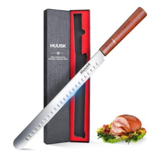 huusk slicing knife 11 inch brisket carving knife for meat, japan knife with wood handle japanese aus-10 steel super sharp long knife for meats ribs roasts
