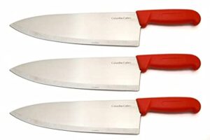 10" columbia cutlery commercial chef / cook knife - red fibrox handle - razor sharp and dishwasher friendly (3 pack -10" red chef)