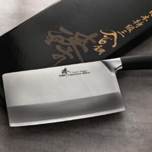 ZHEN Japanese VG-10 3 Layers forged High Carbon Stainless Steel Heavy-Duty Cleaver Chopping Chef Butcher Knife 8-inch, TPR Handle -