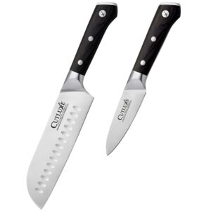 cutluxe santoku knife & paring knife – forged high carbon german steel – full tang & razor sharp – ergonomic handle design – artisan series