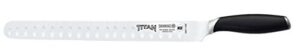 mundial titan 3427-11ge 11" hollow granton edge slicing knife, black handle with plastic protective sheath