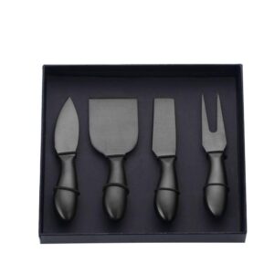 buyer star black 4 piece cheese knife set stainless steel mini cheese knives charcuterie board accessories cheese spreader knife with gift box for charcuterie, gift-ready