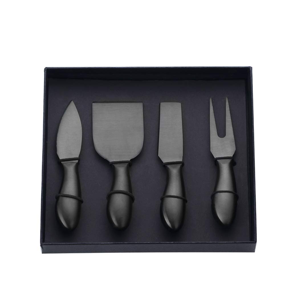 Buyer Star Black 4 Piece Cheese Knife Set Stainless Steel Mini Cheese knives Charcuterie Board Accessories Cheese Spreader Knife with Gift Box for Charcuterie, Gift-Ready