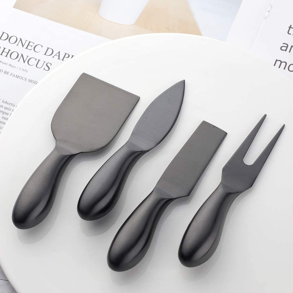 Buyer Star Black 4 Piece Cheese Knife Set Stainless Steel Mini Cheese knives Charcuterie Board Accessories Cheese Spreader Knife with Gift Box for Charcuterie, Gift-Ready