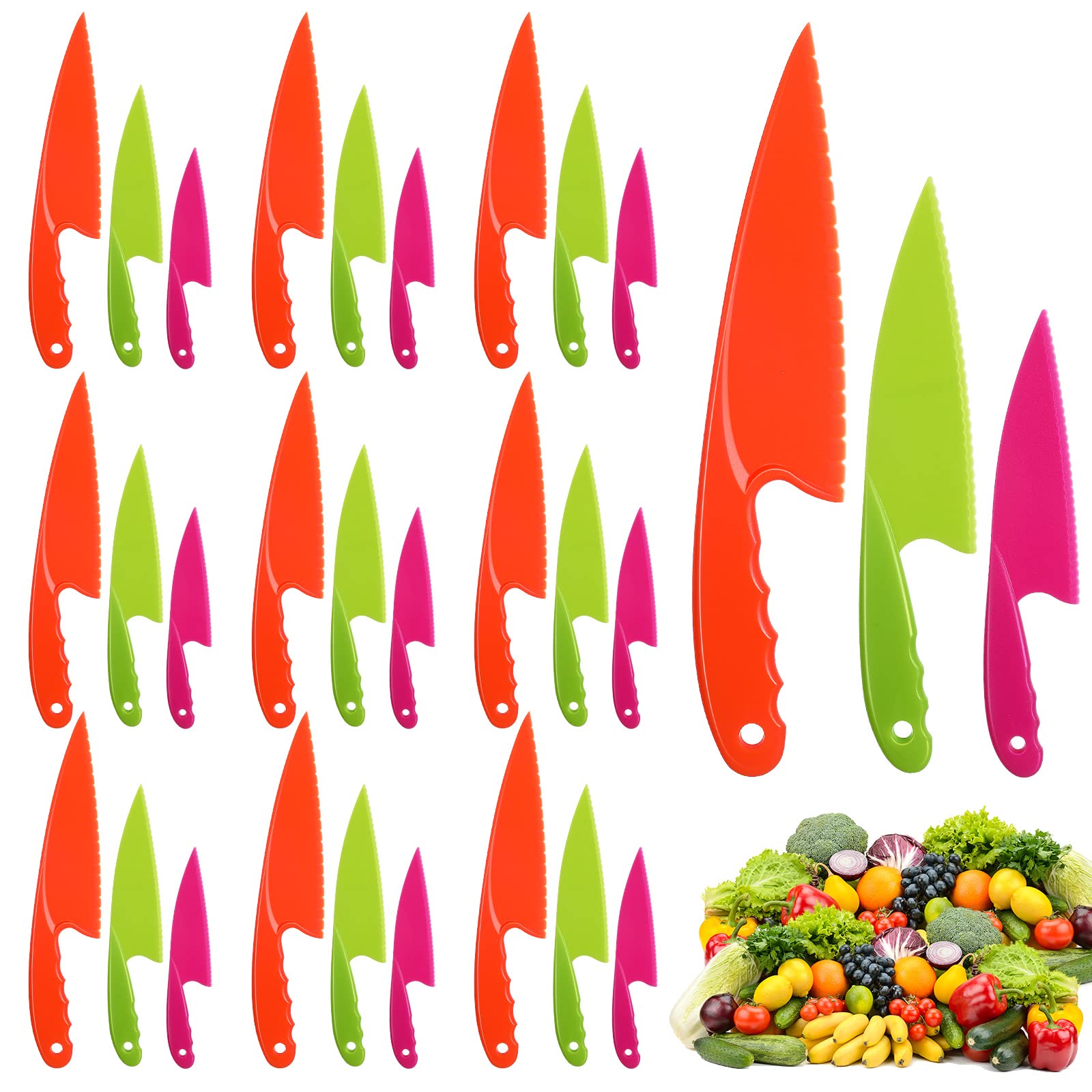 30 Pieces Kid Plastic Kitchen Knife Set Toddler Knife Kids Safe Knives Children Cooking Nylon Chef Knives for Fruit, Bread, Cake, Salad, Lettuce Knife (Color 3)