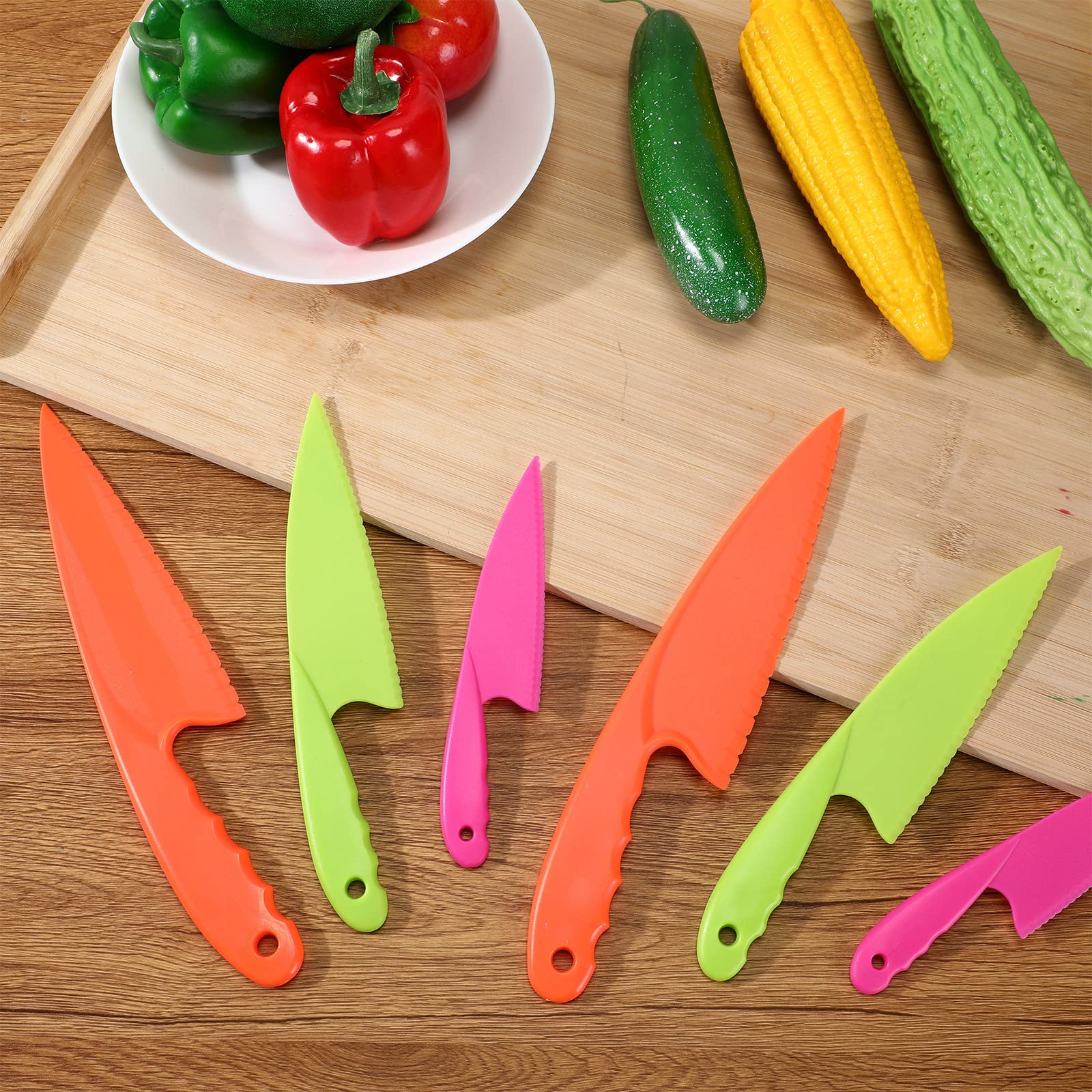 30 Pieces Kid Plastic Kitchen Knife Set Toddler Knife Kids Safe Knives Children Cooking Nylon Chef Knives for Fruit, Bread, Cake, Salad, Lettuce Knife (Color 3)