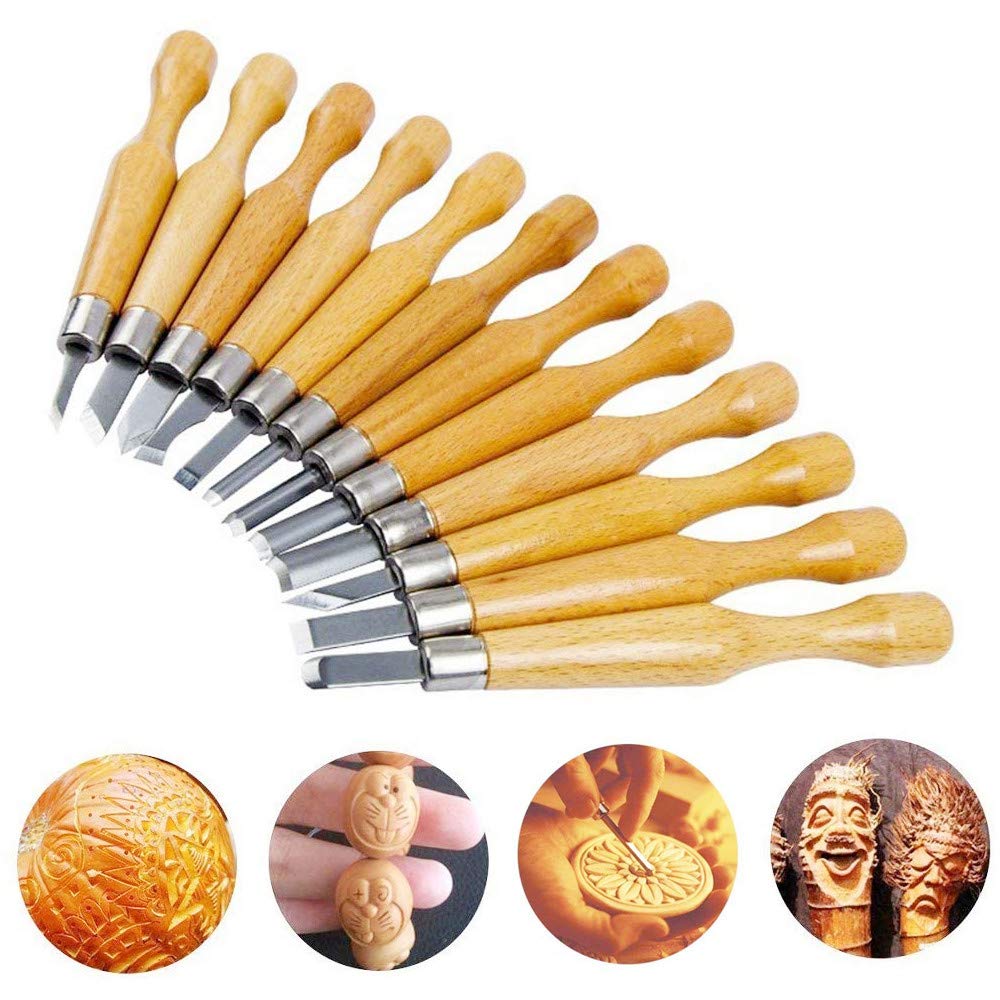 Wood Carving Tools,12 Set Professional Carving Kit Wood Carving Tools Set-Carving Hook Knife,Whittling Knife,Chip Carving Knife, Carving Knife Sharpener for Spoon Bowl Cup Woodworking