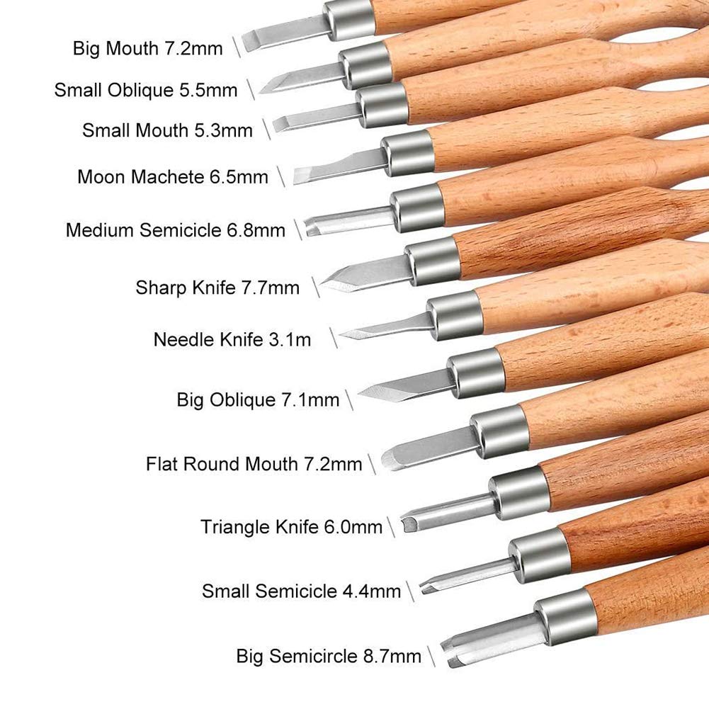 Wood Carving Tools,12 Set Professional Carving Kit Wood Carving Tools Set-Carving Hook Knife,Whittling Knife,Chip Carving Knife, Carving Knife Sharpener for Spoon Bowl Cup Woodworking