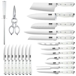 Knife Set, Karcu 23-Piece German Steel Forged Kitchen Knife Block Set, Acacia Block