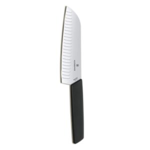 victorinox 6.9053.17kb swiss modern santoku knife for general-purpose slicing, dicing, mincing, and everything in between fluted edge blade in black, 6.7 inches