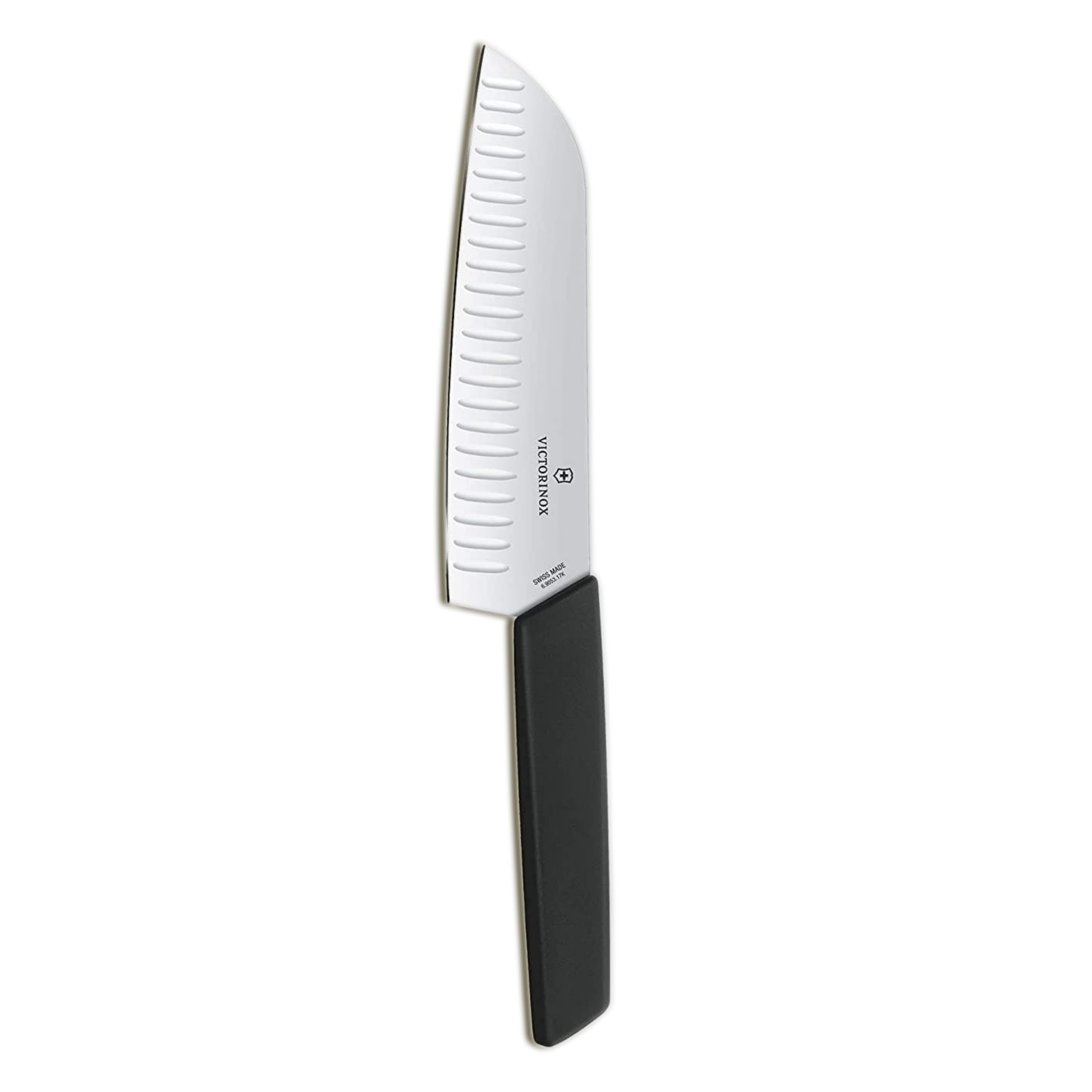 Victorinox 6.9053.17KB Swiss Modern Santoku Knife for General-Purpose Slicing, Dicing, Mincing, and Everything In Between Fluted Edge Blade in Black, 6.7 inches