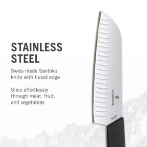 Victorinox 6.9053.17KB Swiss Modern Santoku Knife for General-Purpose Slicing, Dicing, Mincing, and Everything In Between Fluted Edge Blade in Black, 6.7 inches