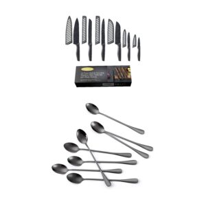 marco almond kya39 kitchen knife sets + kya59 titanium coated stainless steel long handle spoons