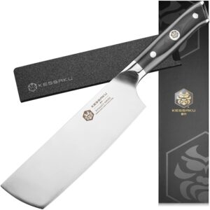 kessaku nakiri knife - 7 inch - dynasty series - asian vegetable cleaver - razor sharp kitchen knife - forged thyssenkrupp german high carbon stainless steel - g10 garolite handle with blade guard