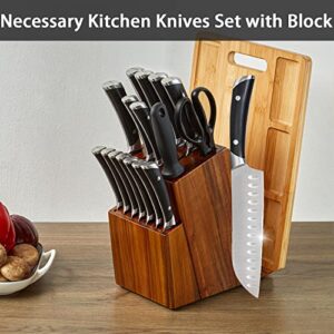 NIUXX 18-Pieces Kitchen Knife Block with Knives, Acacia Wood Knife Organizer with Cutting Board Countertop, Large Knife Rack Holder for Scissor and Sharpener, Ideal Gift Choices