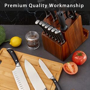 NIUXX 18-Pieces Kitchen Knife Block with Knives, Acacia Wood Knife Organizer with Cutting Board Countertop, Large Knife Rack Holder for Scissor and Sharpener, Ideal Gift Choices