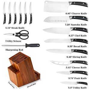 NIUXX 18-Pieces Kitchen Knife Block with Knives, Acacia Wood Knife Organizer with Cutting Board Countertop, Large Knife Rack Holder for Scissor and Sharpener, Ideal Gift Choices