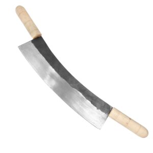 erol carbon steel (15.7 in/40 cm) mincing knife double handle handmade forged gourmet professional chef butcher chopping handled curved kebab meat mezzaluna herb big blade kitchen cleaver