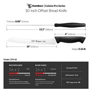 HUMBEE Cusine Pro, 12 inch Offset Bread Knife Serrated Knife Wave Razor-Sharp Blade Comfortable Grip Dishwasher Safe, NSF Certified