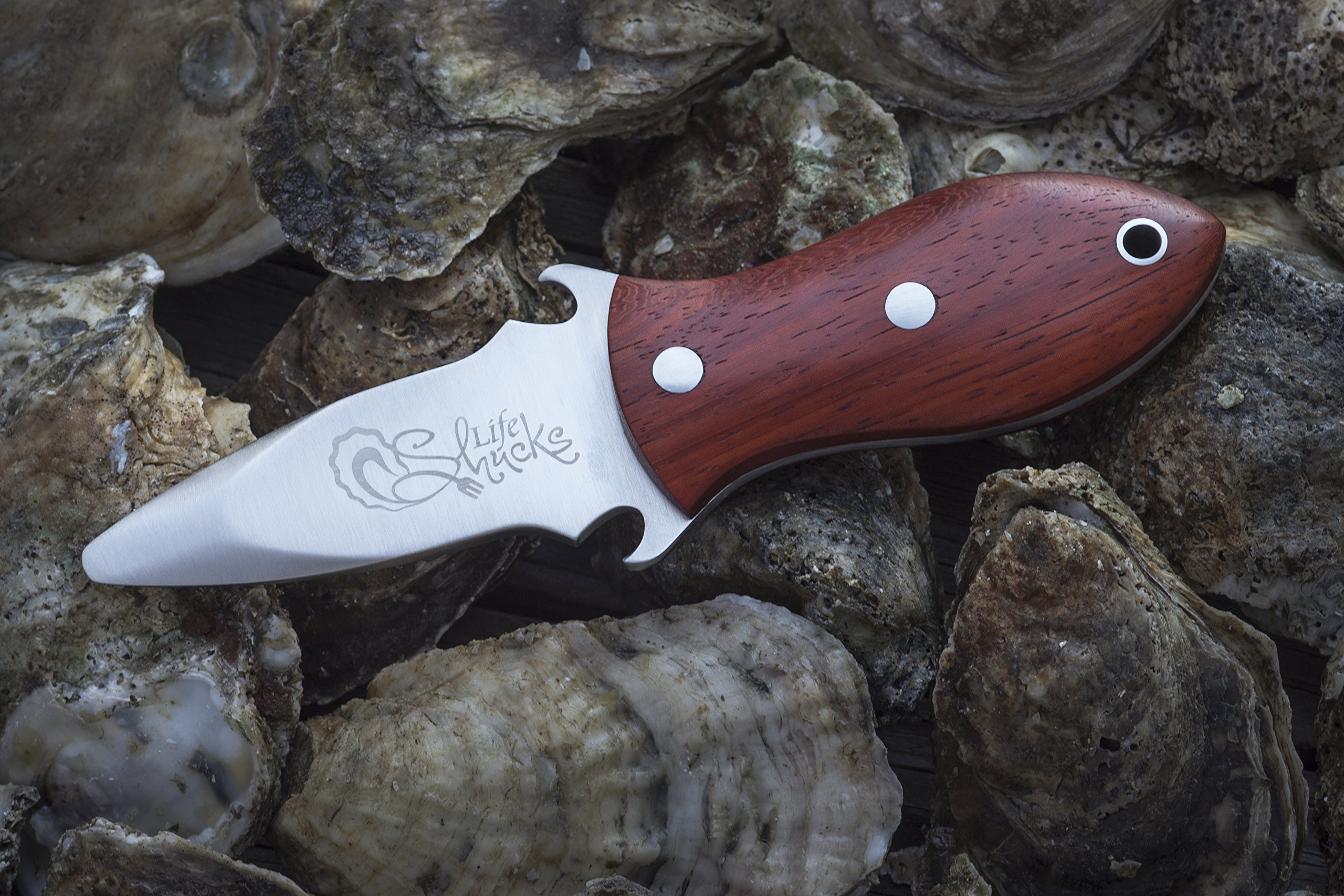 Oyster Knife with Rosewood Handle - Built-In Bottle Openers - GiftBox Included