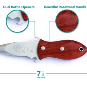 Oyster Knife with Rosewood Handle - Built-In Bottle Openers - GiftBox Included