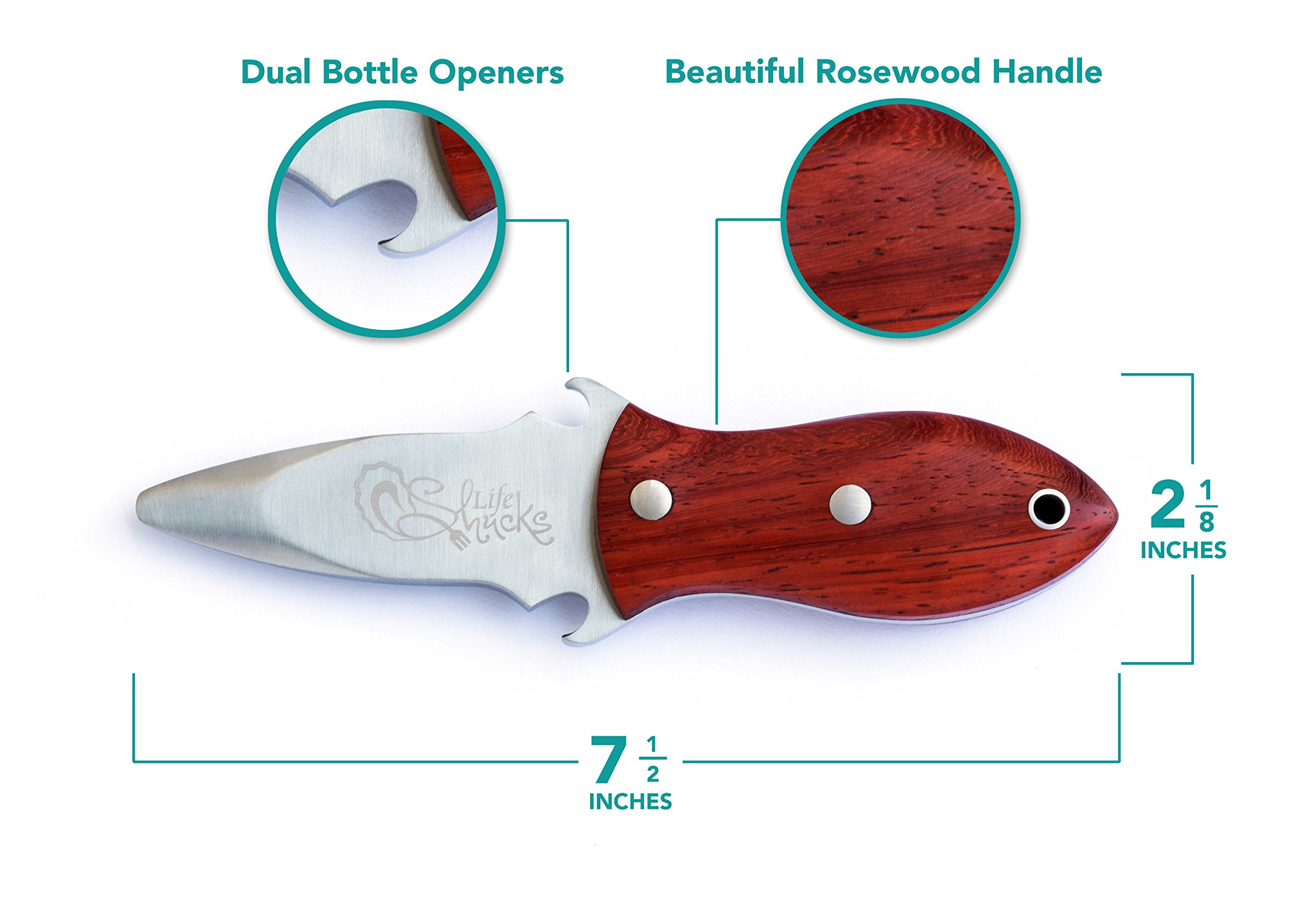 Oyster Knife with Rosewood Handle - Built-In Bottle Openers - GiftBox Included